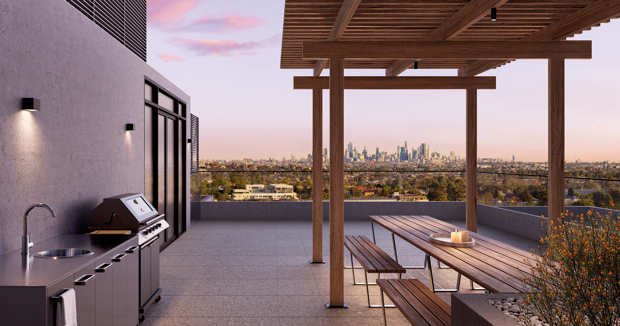 Bellbird on High - artist's impression of the roof terrace with magnificent city views